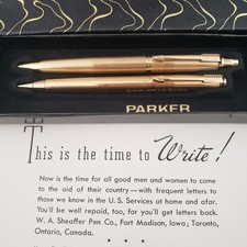 1960's Parker Gold Plate Jotter Ballpoint Pen & Pencil Set Original Box included picture