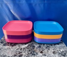 New Set 4 Tupperware Luncheon Plates 8” Square Raised Sides Differents  Color picture