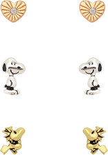 Snoopy & Woodstock Stud Earrings Set, Heart Crystal 14K Gold | This Gold-Plated picture