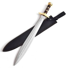 Handcrafted Battle Ready Short Sword Stainless Steel Blade Brass Guard & Sheath picture