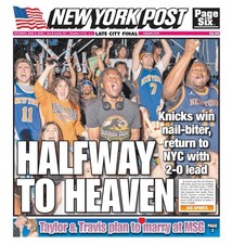 NY KNICKS “HALFWAY TO HEAVEN “  Game 2 NBA FINALS New York Post Newspaper 6/6/26 picture