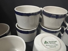 Vintage American Airlines Syracuse China Coffee Cups Set of 10 Blue Trim⁠ picture