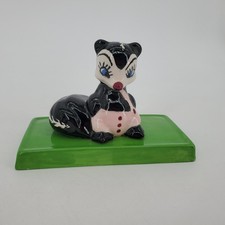 Vintage MCM Anthropomorphic Ceramic Skunk Figurine On Green Platform 1972 picture