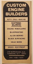 1969 Custom Engine Builders Drag Racing Speed Original Print Ad Yonkers NY 1960s picture