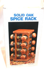 Vintage Solid Oak Spice Rack -- 12 Jars -- Unused picture