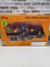 Disney Mickey & Friends Haunted House Halloween Village 9-Piece Set Lights NEW picture