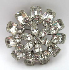 Vintage Weiss Clear Crystals Round Brooch Pin Costume Jewelry Signed 1 3/4” picture