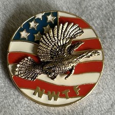 Patriotic 2002 NWTF National Wild Turkey Federation Flying Gobbler Lapel Hat Pin picture