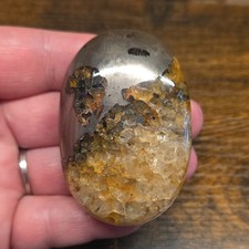 Lions Gate Quartz Palmstone, Golden Healer Quartz And Pyrite, Rare Find, L#25 picture
