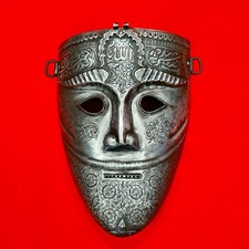 VINTAGE IRON MUGHAL INDO PERSIAN ISLAMIC WARRIOR'S FACE MASK ARABIC INSCRIPTION picture