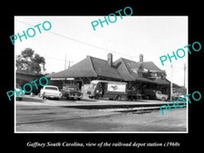 OLD POSTCARD SIZE PHOTO OF GAFFNEY SOUTH CAROLINA RAILROAD DEPOT STATION c1960s picture