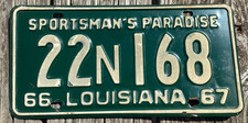 1967 LOUISIANA MARS BASE 1966 PECAN ISLAND LICENSE PLATE ABBEVILLE picture