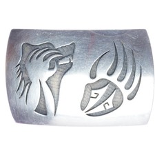 Loren Phillips Hopi overlay bear themed belt buckle sterling silver picture