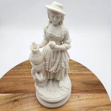 VTG White Bisque Porcelain Barefoot Milk Maid Figurine Pitcher Girl 8.5