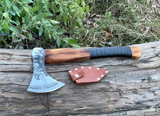 HAND FORGED Carbon Steel Hatchet VIKING Axe AMERICAN EAGLE Throwing Axe +Sheath picture