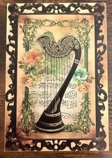 Celtic Harp Music Notes Scrollwork St. Patrick’s Day Postcard Pc495 Ephemera picture