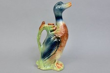 Antique French Majolica Mallard Duck Tall Pitcher Saint Clement Early 1900s Art picture