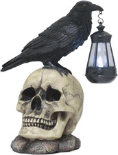 Ebros Gift Edgar Allan Poe Corvus Raven Perching on Rose Skull Statue with Solar picture