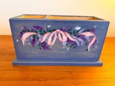 Vintage Hand-Painted Wooden Tabletop Organizer - Divided Desk Caddy Lilacs picture