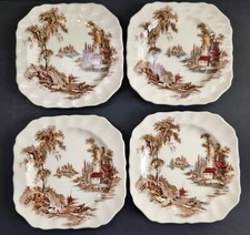 4 Pc. Johnson Brothers Square Salad Plates The Old Mill Brown Multicolor 7.75