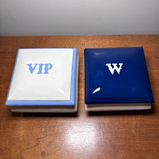 Vtg 1960 Waldorf Astoria NYC Hotel VIP Valet Box Set Blue Ceramic Vanity Caddy picture