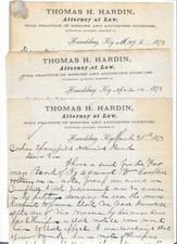 (3) 1873 Harrodsburg KY Letters ~ Thomas H. Hardin, Attorney picture