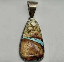 VTG John  Delvin Native American Navajo STERLING Boulder Turquoise Pendant 9 G picture