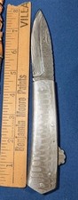 All DAMASCUS Steel Lockback Folding Knife-LADDER PATTERN Blade-Brass Liner-8”oal picture
