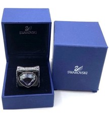 Swarovski Crystal Purple Heart Black Enamel Large Ring Size 7 / 55 picture