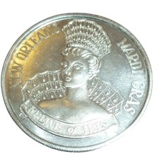 1975 Krewe of Iris Mardi Gras Doubloon New Orleans Grand St Charles Hotel Silver picture