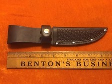 WESTERN TYPE LEATHER BASKETWEAVE EMBOSSED FIXED BLADE KNIFE SHEATH 4.5