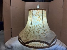 Vintage Victorian Floral Brocade Off White Satin Lamp Shade W/Fringe Trim picture