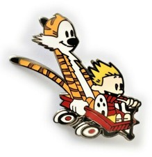 Calvin and Hobbes Wagon Comic Cartoon Hat Jacket Tie Tack Lapel Pin picture