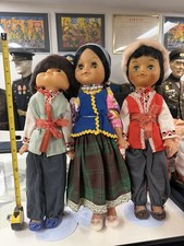 Set Of 3 Ukrainian Slavik Village Handmade Fabric Rag Man Woman Dolls Vintage picture