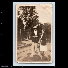 Old Vintage Photo MAN WOMAN STANDING OUTSIDE SHADOW ON GROUND picture