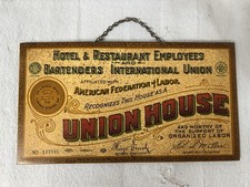 Vintage Original Union House Hotel Restaurant Bartenders Tin Sign AFL Original  picture