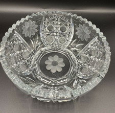 American brilliant cut glass bowl large 8x3 in size daisy cross hatch design picture