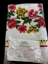 VTG 1970s Heritage Tablecloth 51x68 Cotton Linen Cottagecore Floral Poland NOS picture