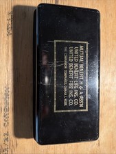 Vintage Black Metal Tin No Key Mutual Benefit Omaha Nebr. picture