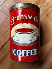 Vintage Early 1lb Tall Brunswick Coffee Tin Can picture