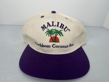 VINTAGE 1990'S PROMO MALIBU CARIBBEAN COCONUT RUM AD BASEBALL CAP HAT Purple Rim picture