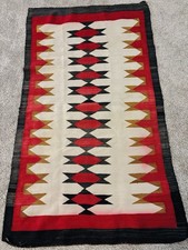 NAVAJO INDIAN WOOL RUG NATIVE AMERICAN WEAVING EYE DAZZLER VINTAGE 35”x 62” picture