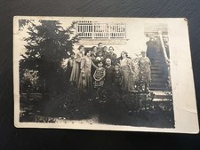 1920s Antique RPPC Postcard Family Garden Group House Stairs picture
