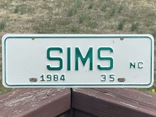 Sims North Carolina License Plate 1984 #35 NC City Plate picture