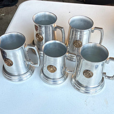 Vintage 1960s MI Police Shooting Trophy Glass Bottom Tankard Mug Lot 5pc Warren picture