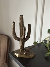 Vintage Brass Saguaro Cactus & Roadrunner Bird Figurine Southwestern Decor picture