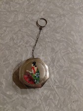 Vintage Ladies Makeup Compact With Finger Ring. Silver With Picture Of Girl picture