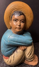 VTG 30 -40s Mexican Statue Coin Bank Sitting Boy Big Hat Hand Painted Chalk Ware picture