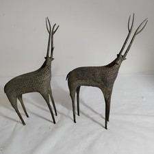 Two(2) Vintage Brass Dhorka Figurine Deer Antelope Sculpture India African Tribe picture
