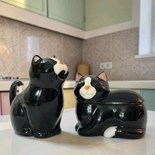Vtg Takahashi Black & White Cat Covered Sugar Bowl & Creamer Made In Japan EC picture